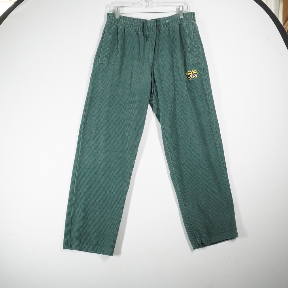 Krooked Skateboard Corduroy Pants M Green‎ Wide Leg Streetwear Eyes Logo Skater